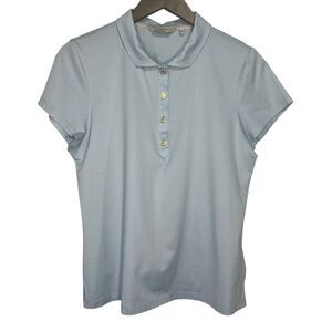 Clover by Bobby Jones Golf Polo Shirt Womens Medium Sky Blue Gold Enamel Snaps